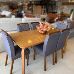 Mesa de Jantar Londrina 1.80cm Tampo Laminado com 6 cadeiras Amsterdã - Linho Cinza