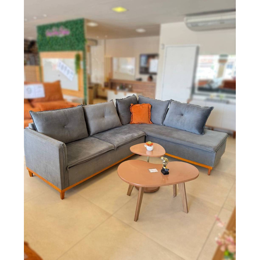 Sofá de Canto Malibu c/ Chaise Veludo - Grafite