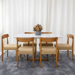 Mesa de Jantar Pedro 160x80 c/ 6 Cadeiras Maragogi Linho Bege - Mel / Off White