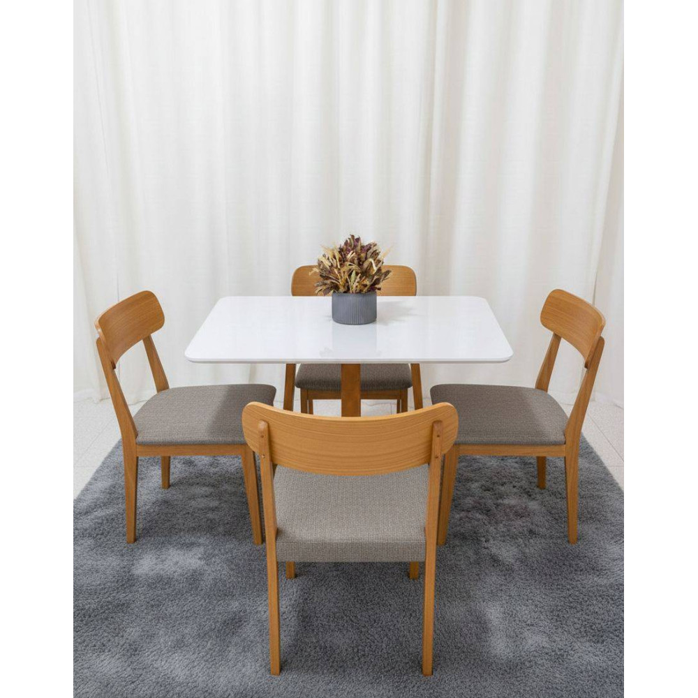 Mesa de Jantar Pedro 120x80 c/ 4 Cadeiras Maragogi Linho Cinza - Mel / Off White