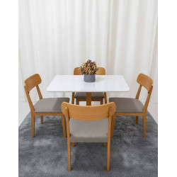 Mesa de Jantar Pedro 120x80 c/ 4 Cadeiras Maragogi Linho Cinza - Mel / Off White