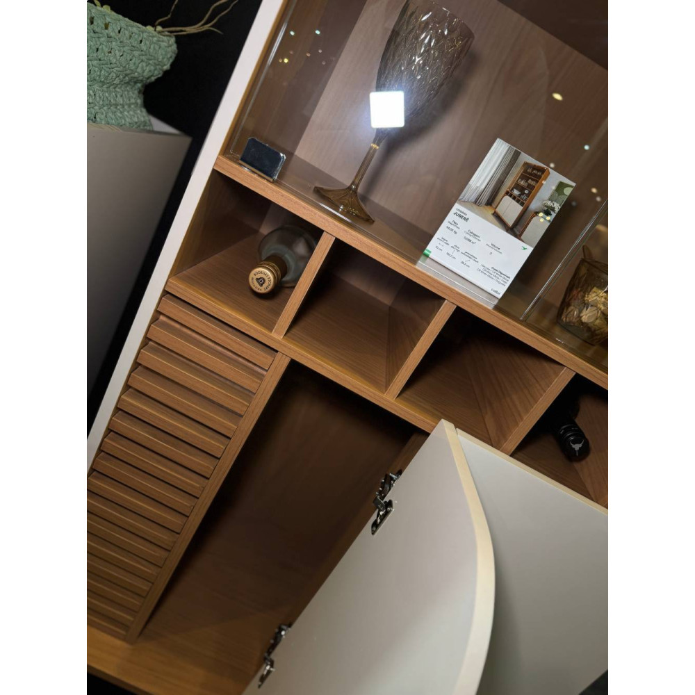 Cristaleira 2 Portas de Vidro Jurerê + Aparador Buffet Jurere c/ 3 Portas - Off White Matte/Freijó