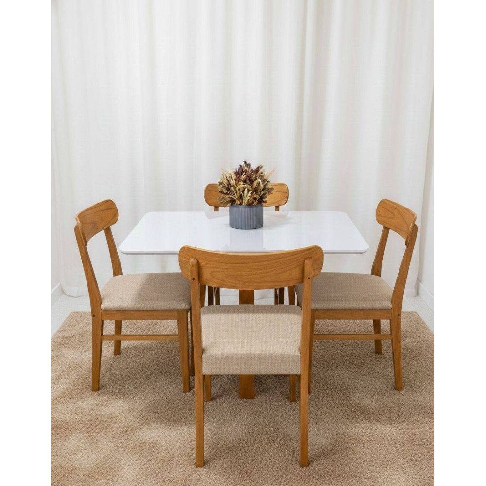 Mesa de Jantar Pedro 120x80 c/ 4 Cadeiras Maragogi Linho Bege - Mel / Off White