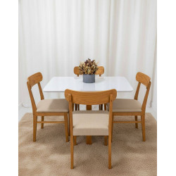 Mesa de Jantar Pedro 90x90 c/ 4 Cadeiras Maragogi Linho Bege - Mel / Off White
