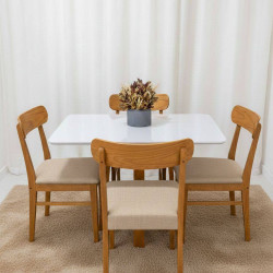 Mesa de Jantar Pedro 120x80 c/ 4 Cadeiras Maragogi Linho Bege - Mel / Off White