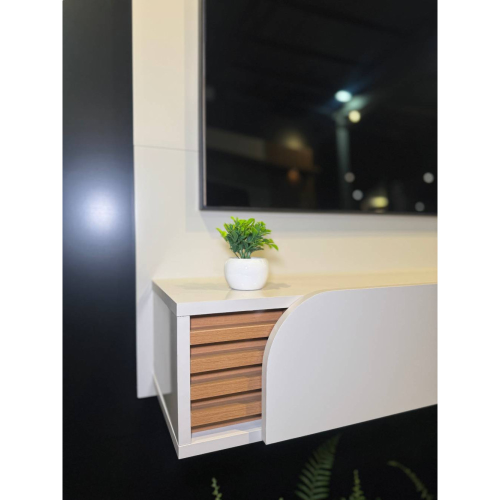 Home Suspenso Jurere 1.60 para Tvs até 65" 1 Porta - Off White Matte / Freijó