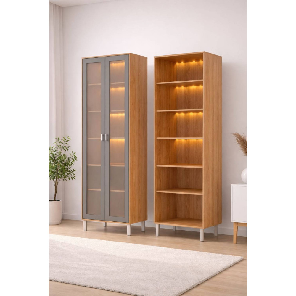 Cristaleira Reflecta C/ Led 2 Portas Divina - Cinamomo/Titanium