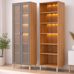 Cristaleira Reflecta C/ Led 2 Portas Divina - Cinamomo/Titanium