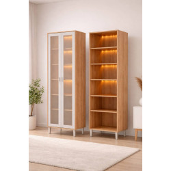 Cristaleira Reflecta C/ Led 2 Portas Divina - Cinamomo/Off White