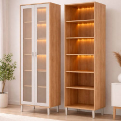 Cristaleira Reflecta C/ Led 2 Portas Divina - Cinamomo/Off White