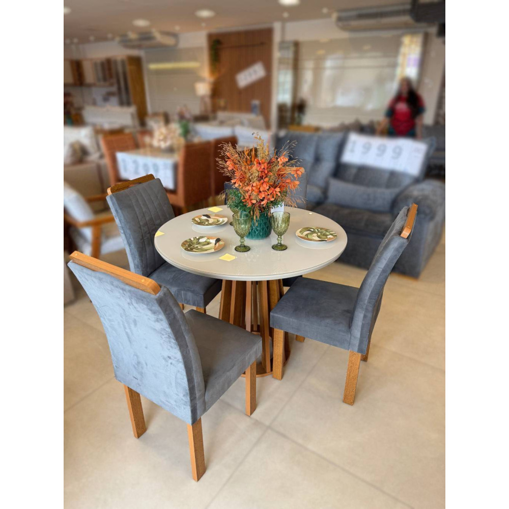 Mesa Berlim 100x100 Cinamomo Com 4 Cadeiras Dubai - Cinza