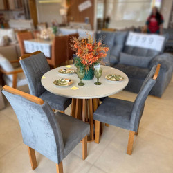 Mesa Berlim 100x100 Cinamomo Com 4 Cadeiras Dubai - Cinza