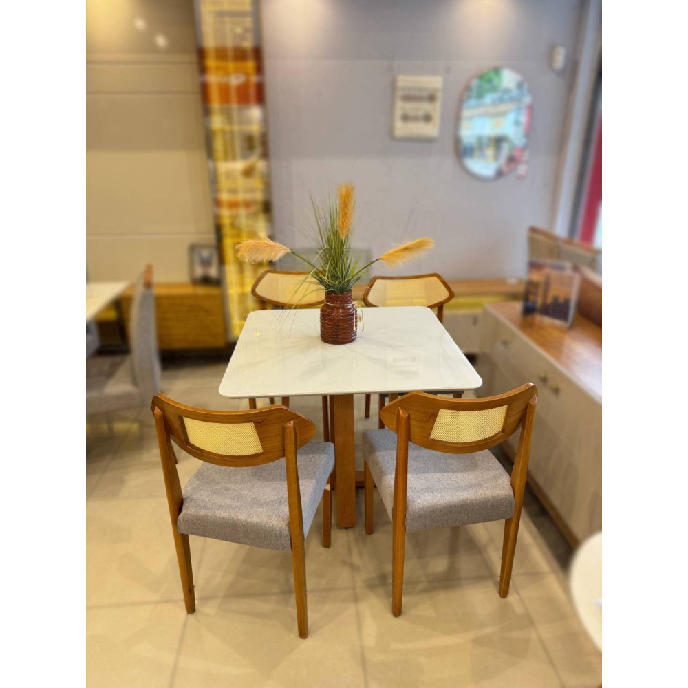 Mesa de Jantar Pedro 90x90 c/ 4 Cadeiras Itaipava Linho Cinza - Mel / Off White
