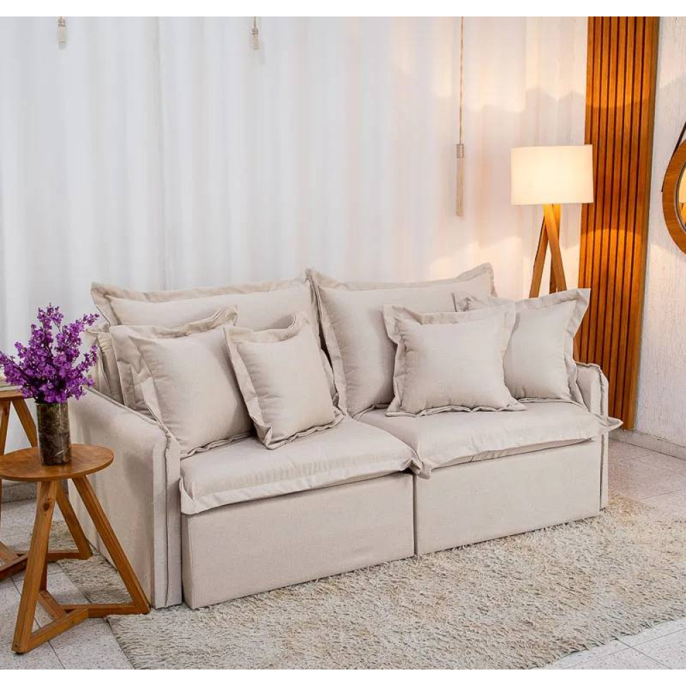 Sofá Cama Lima Retrátil e Reclinável 1,80 m - Linho Bege