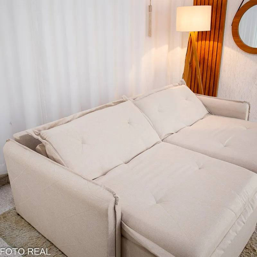 Sofá Cama Lima Retrátil e Reclinável 1,80 m - Linho Bege