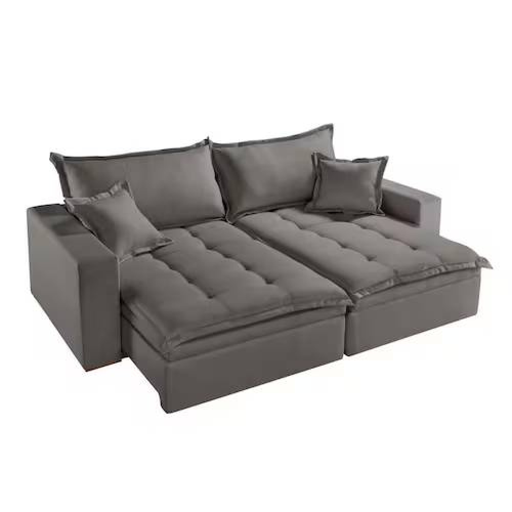 Sofá Retrátil e Reclinável C/ Baú Merli 2,31m - Linho Cinza