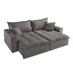 Sofá Retrátil e Reclinável C/ Baú Merli 2,31m - Linho Cinza