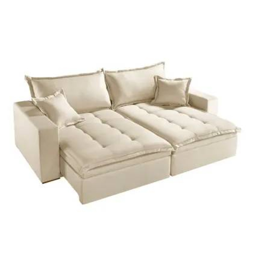 Sofá Retrátil e Reclinável C/ Baú Merli 2,31m  - Linho Bege 