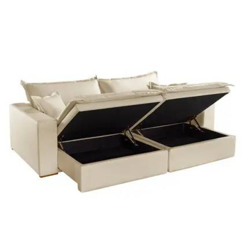 Sofá Retrátil e Reclinável C/ Baú Merli 2,31m  - Linho Bege 