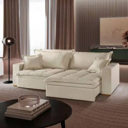 Sofá Retrátil e Reclinável C/ Baú Merli 2,31m  - Linho Bege 