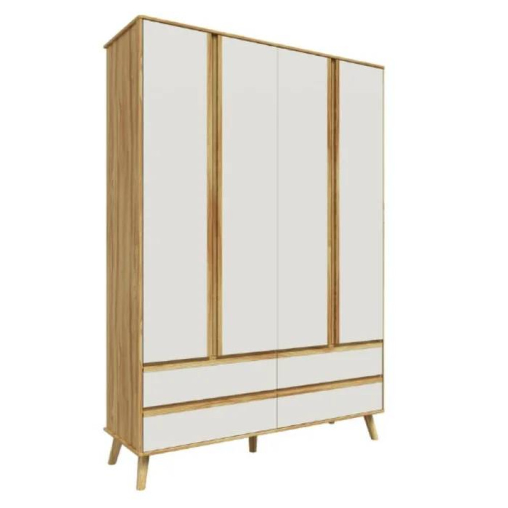 Guarda Roupa Infantil Théo c/ 4 Portas e 4 Gavetas - Móveis Peroba - Amêndoa/Branco Brilho