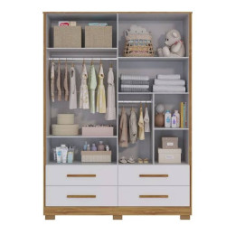 Guarda Roupa Infantil Charlo c/ 4 Portas e 4 Gavetas - Móveis Peroba - Amêndoa/Branco Brilho