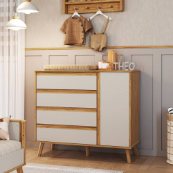Cômoda Théo c/ 1 Porta e 4 Gavetas - Móveis Peroba - Branco Brilho / Amêndoa