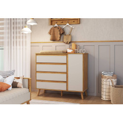 Cômoda Théo c/ 1 Porta e 4 Gavetas - Móveis Peroba - Branco Brilho / Amêndoa