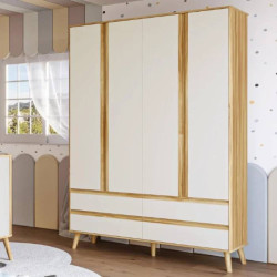 Guarda Roupa Infantil Théo c/ 4 Portas e 4 Gavetas - Móveis Peroba - Amêndoa/Branco Brilho