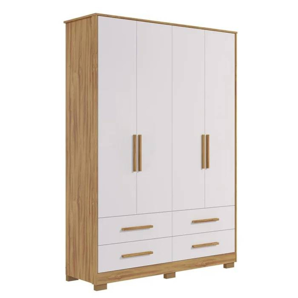 Guarda Roupa Infantil Charlo c/ 4 Portas e 4 Gavetas - Móveis Peroba - Amêndoa/Branco Brilho
