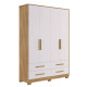 Guarda Roupa Infantil Charlo c/ 4 Portas e 4 Gavetas - Móveis Peroba - Amêndoa/Branco Brilho