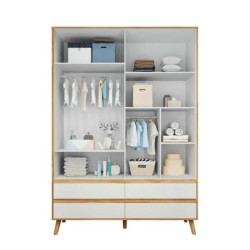 Guarda Roupa Infantil Théo c/ 4 Portas e 4 Gavetas - Móveis Peroba - Amêndoa/Branco Brilho