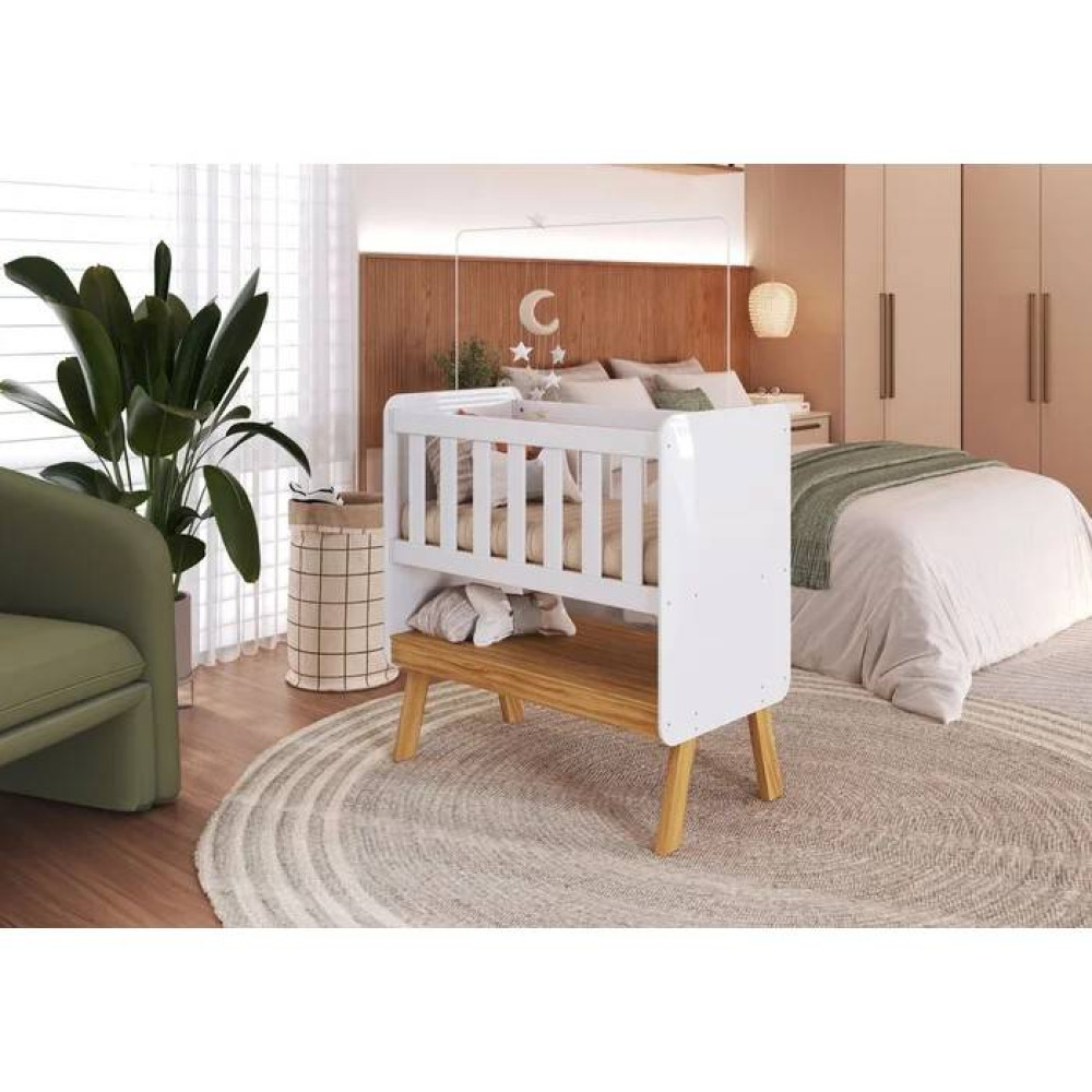 Mini Berço Guti Retrô - Móveis Peroba - Branco Brilho / Amêndoa