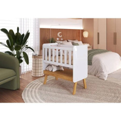 Mini Berço Guti Retrô - Móveis Peroba - Branco Brilho / Amêndoa