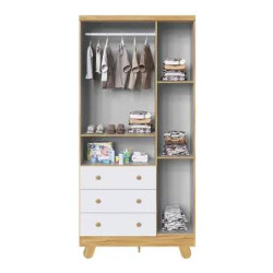 Guarda Roupa Infantil Pingo c/ 3 Portas e 3 Gavetas - Móveis Peroba - Branco Brilho / Amêndoa