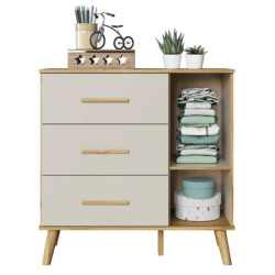 Cômoda Sky  c/ 1 Porta e 3 Gavetas - Móveis Peroba - Branco Brilho / Amêndoa