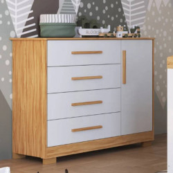 Cômoda Charlo c/ 1 Porta e 4 Gavetas - Móveis Peroba - Branco Brilho / Amêndoa