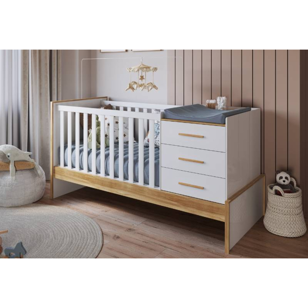 Berço Beni - Móveis Peroba - Branco Brilho / Amêndoa