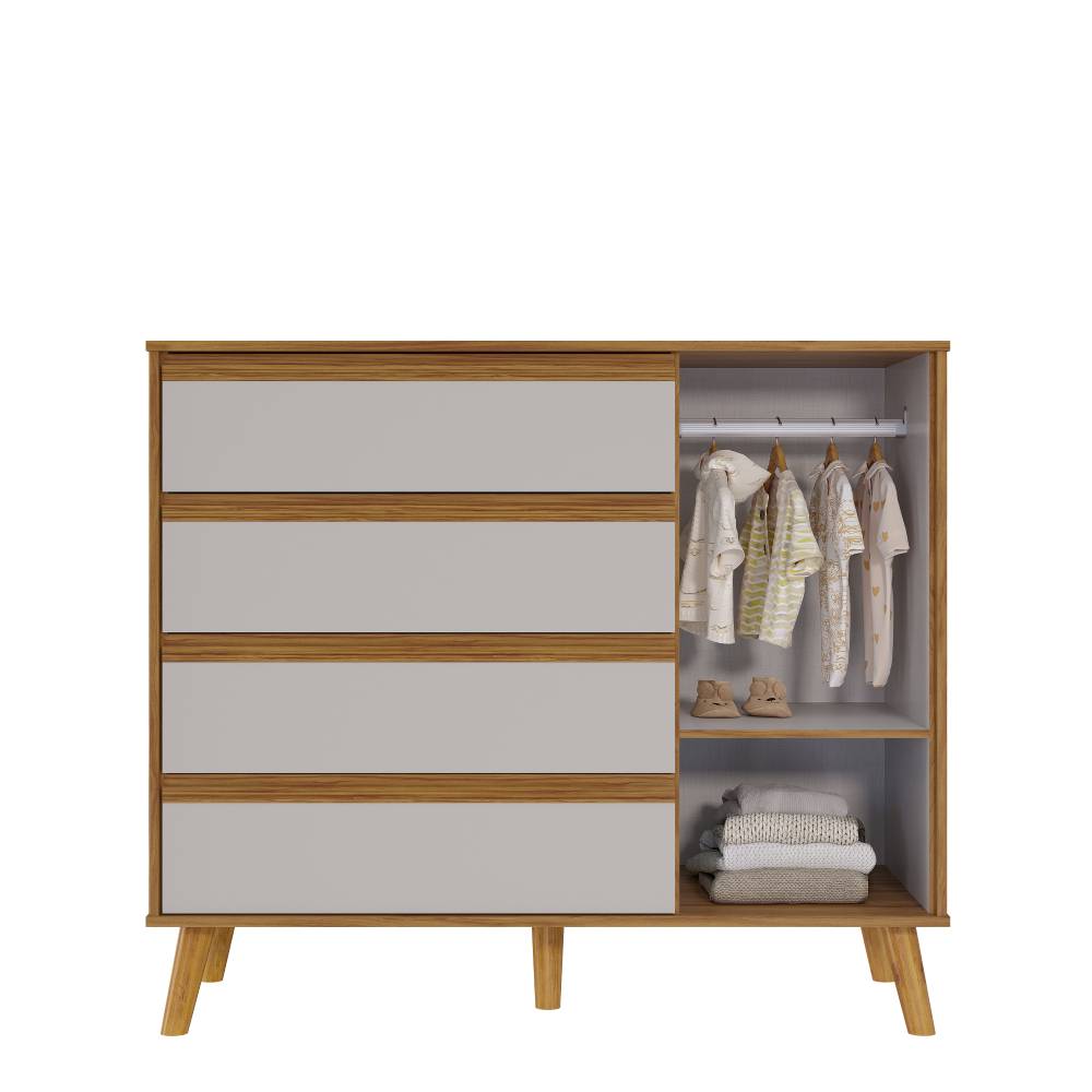 Cômoda Théo c/ 1 Porta e 4 Gavetas - Móveis Peroba - Branco Brilho / Amêndoa