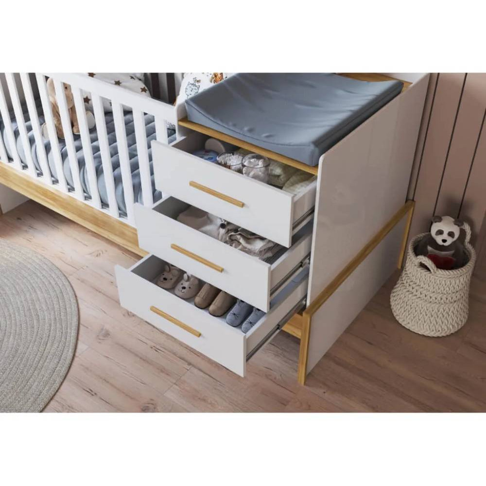 Berço Beni - Móveis Peroba - Branco Brilho / Amêndoa