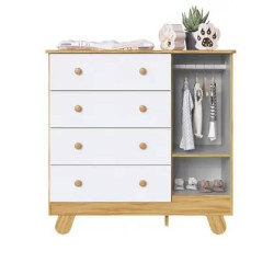 Cômoda Pingo c/ 1 Porta e 4 Gavetas - Móveis Peroba - Branco Brilho / Amêndoa