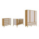 KIT - Guarda Roupa Infantil Théo c/ 4 Portas e 4 Gavetas  + Cômoda Théo c/ 1 Porta e 4 Gavetas + Berço Multifuncional Théo - Móveis Peroba - Branco Brilho / Amêndoa