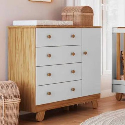Cômoda Pingo c/ 1 Porta e 4 Gavetas - Móveis Peroba - Branco Brilho / Amêndoa