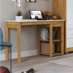 Escrivaninha Mesa de Estudo c/ 1 Gaveta - Móveis Peroba - Branco Brilho / Amêndoa