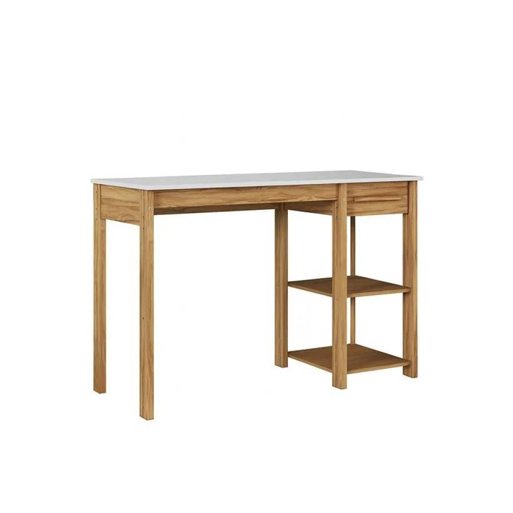 Escrivaninha Mesa de Estudo c/ 1 Gaveta - Móveis Peroba - Branco Brilho / Amêndoa