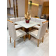 Conjunto Canto Romano com Baú + Mesa de Jantar Anjos Tampo c/ Vidro 90x90 c/ 2 Cadeiras Julia - Linho Bege