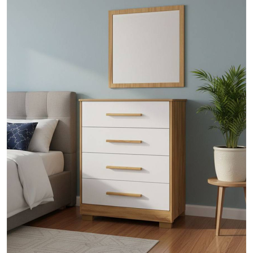 Gaveteiro Charlo - Móveis Peroba - Branco Brilho / Amêndoa