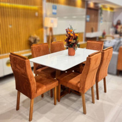 Mesa de Jantar Pedro 160x80 c/ 6 Cadeiras Genova Terracota - Mel / Off White