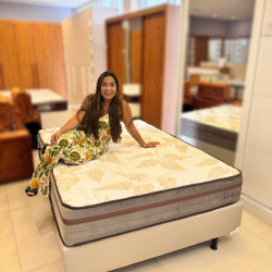 Colchão Due Casal com Molas Ensacadas 26x188x138cm + Base Cama Box Casal Courino - Bege