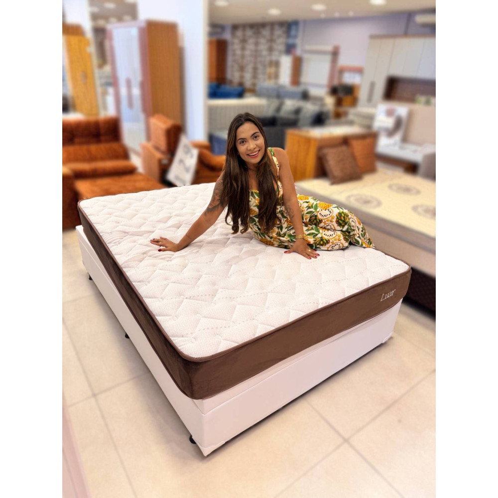 Colchão Lion Casal com Molas Ensacadas 22x188x138cm + Base Baú Carioca Casal Courino - Branco